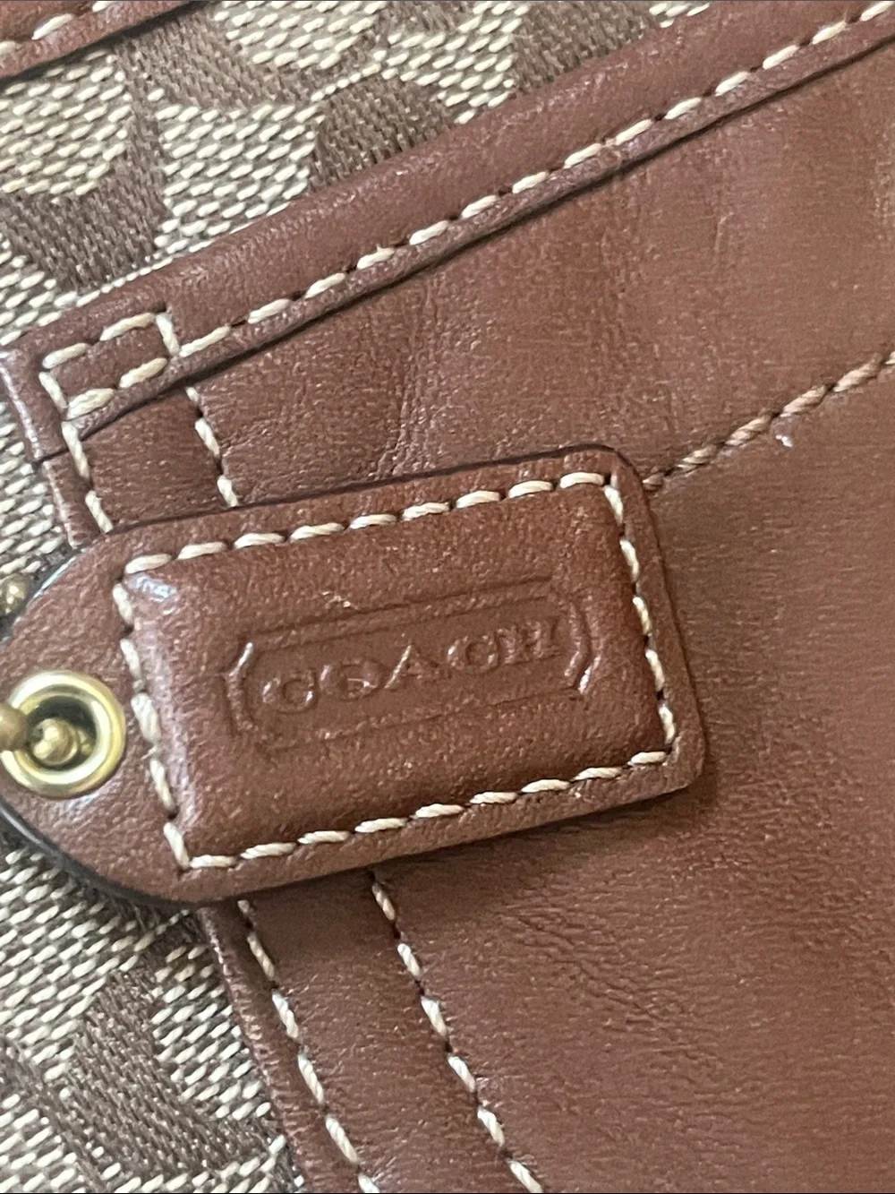 Coach Brown Leather & Signature Canvas Wristlet